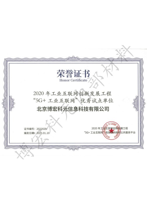 5G+工業(yè)互聯(lián)網(wǎng)榮譽(yù)證書
